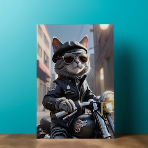 SKU-DCC 100024  Cool CAT Biker Out Still Life Portrait Digital Wall Fine Art Stylist Downloadable Print Boho Design Portrait Orientation