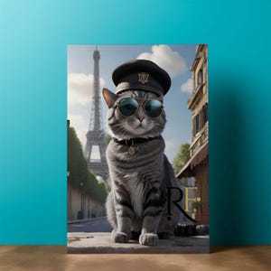 SKU-DCC 100027  Cool French CAT  Out Still Life Portrait Digital Wall Fine Art Stylist Downloadable Print Boho Design Portrait Orientation