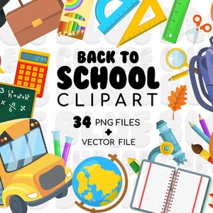 School Clipart Teacher Clipart School Clip Art Back to School Clipart School Bus Backpack Stack of Books Instant Download Commercial Use