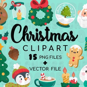 Christmas Clipart Santa Claus Clipart Christmas Vector Merry Christmas clip art Christmas Sticker Christmas Tree  Reindeer Instant Download