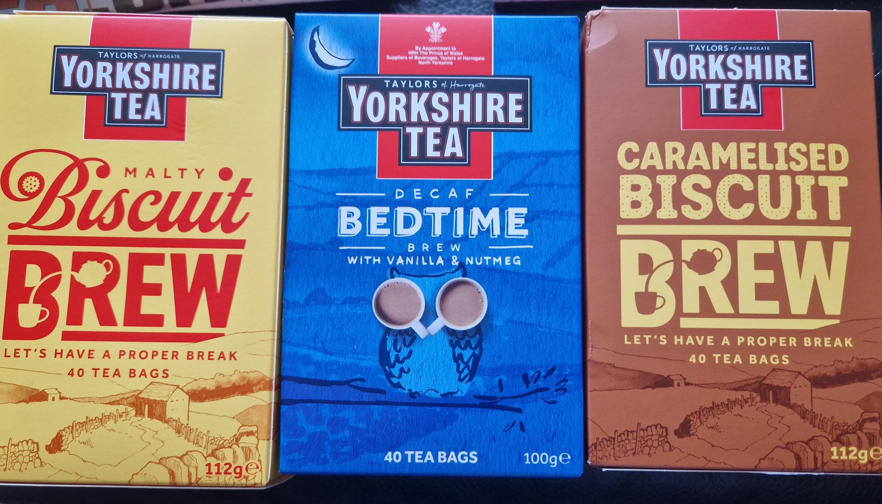 Yorkshire Tea Bundle. Biscuit Brew, Caramelised Biscuit