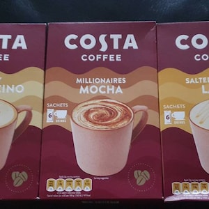 Costa Coffee Instant Sachets. Cappuccino, Millionaires Moca & Salted Caramel Latte Bundle. Each Containing 6 Sachets