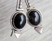 1990s Vintage Sterling Silver and Onyx Earrings, Sustainable Gift for Vintage Lover, Ecofriendly Birthday Gift for Her Under 75, .925 BA