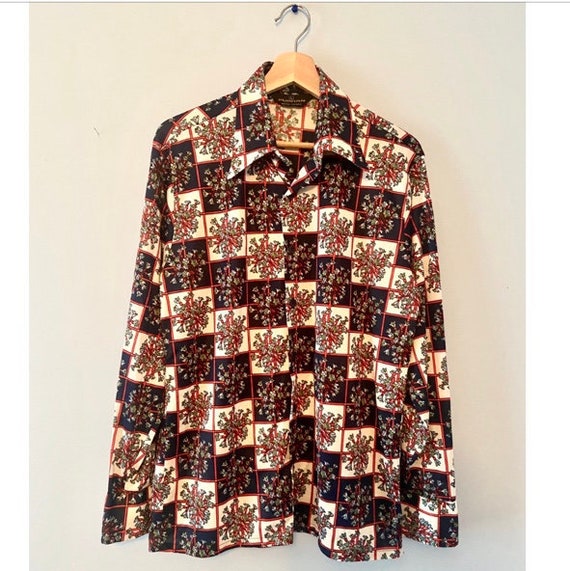 70s Disco Mens Dress Shirt - Size L Puritan Brand… - image 1