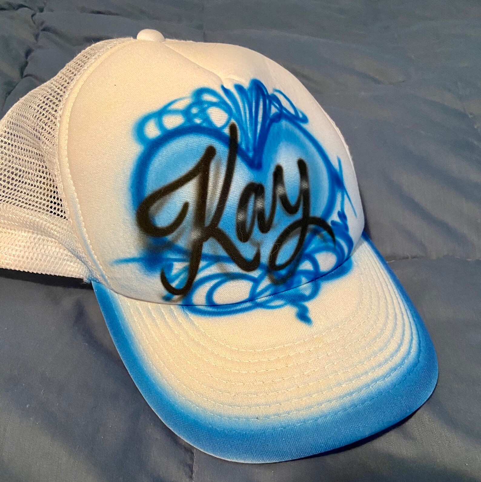 Custom Handmade Airbrush Hat That Says Kay Snapback Cool One Etsy
