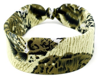 Khaki Leopard Bandana - 100% Cotton Headband - Accessories - Hair Bandana - Headwear - Neckerchief - Headband - Leopard - Green