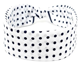 White Polka Dot Bandana - 100% Cotton Headband - Accessories - Hair Bandana - Headwear - Neckerchief - Headband