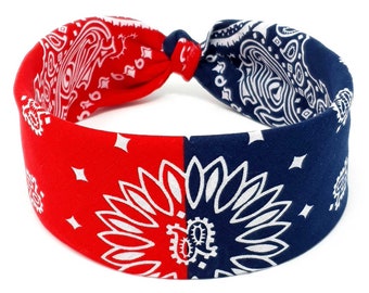 Red & Blue Paisley Bandana - 100% Cotton Headband - Accessories - Hair Bandana - Headwear - Headband - Neckerchief