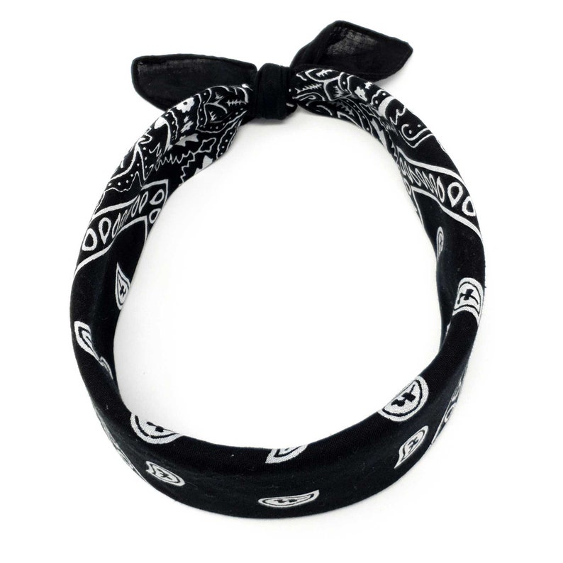 Black Paisley Bandana 100 Cotton Square Bandana Headband Etsy