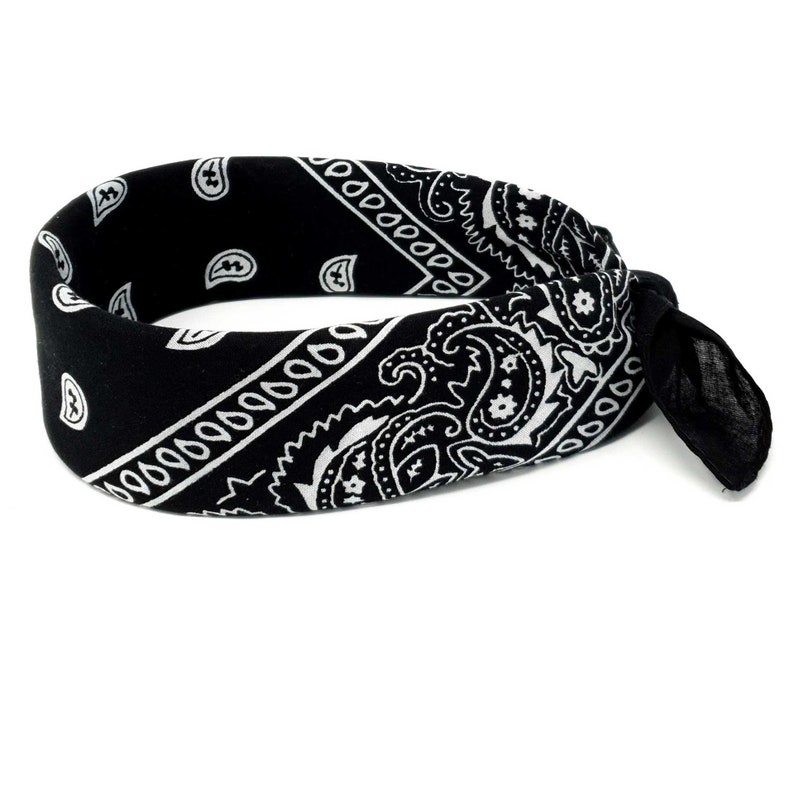 Black Paisley Bandana 100% Cotton Square Bandana Headband - Etsy