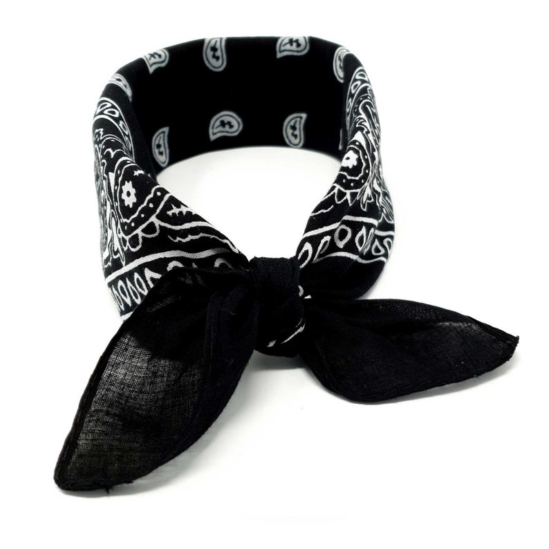 Black Paisley Bandana 100 Cotton Square Bandana Headband Etsy