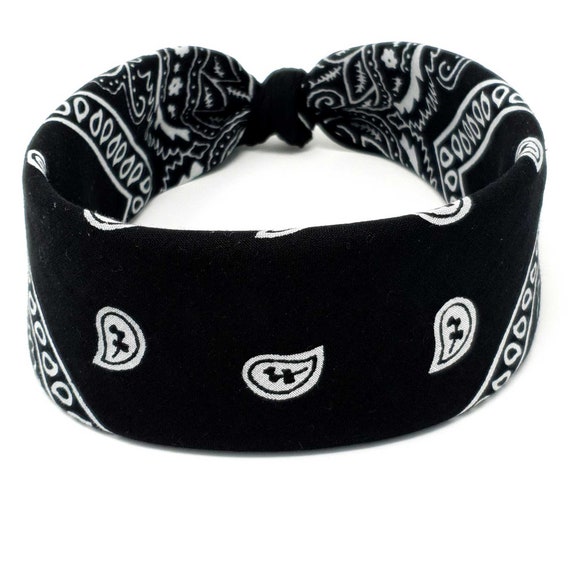 Black Paisley Bandana 100 Cotton Square Bandana Headband Etsy UK