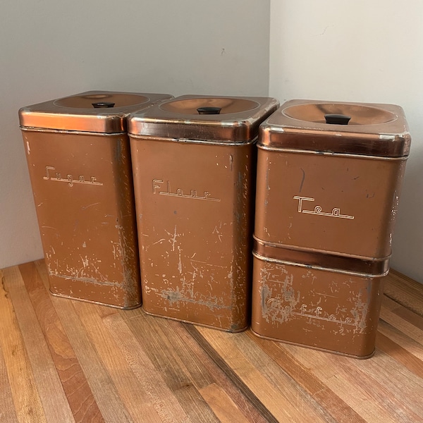 Copper Tea Sugar Coffee Canisters Etsy