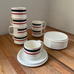 Set of 7 Vintage Paolo Tilche Fratelli Guzzini Pagoda Acrylic Small Cupset, Caffe Coffee Set, Cups with Saucers