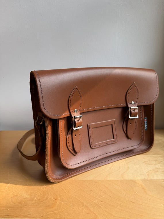Zatchels Handmade Leather Satchel Bag in Chestnut 11.5” Made in England