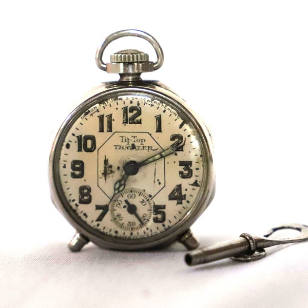 Collectable Antique New Haven Tip Top Traveler Small Travel Alarm Clock