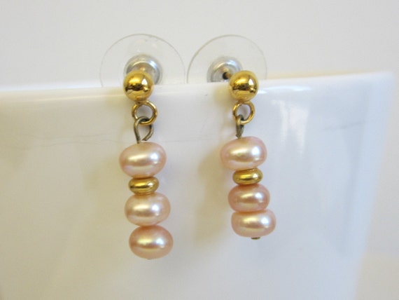 Vintage Blush Pink Pearl & Gold Vermeil Dangle Ea… - image 1