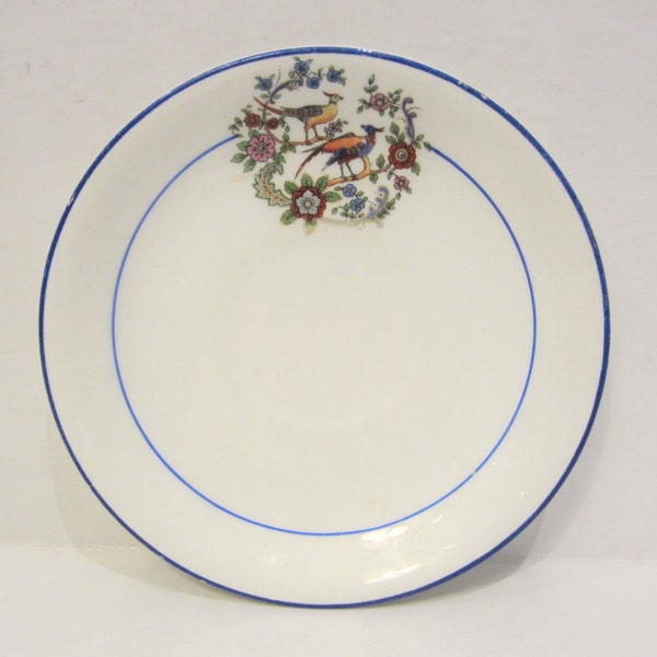 Vintage W.S. George Porcelain Saucer Small Plate with Birds & Flowers Derwood Pattern 184A