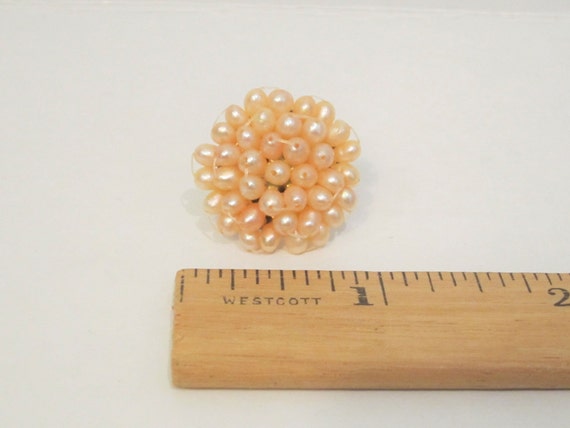 Vintage Blush Pink Freshwater Pearl Cluster Earri… - image 4