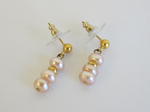Vintage Blush Pink Pearl & Gold Vermeil Dangle Ea… - image 2