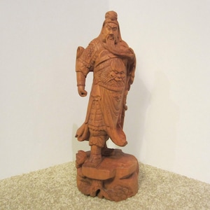 Vintage Chinese Guan Gong Guan Yu Warrior Hand-Carved Wood Sculpture Statue Asian Man Figurine Chinese God of War Asian Décor 12” High