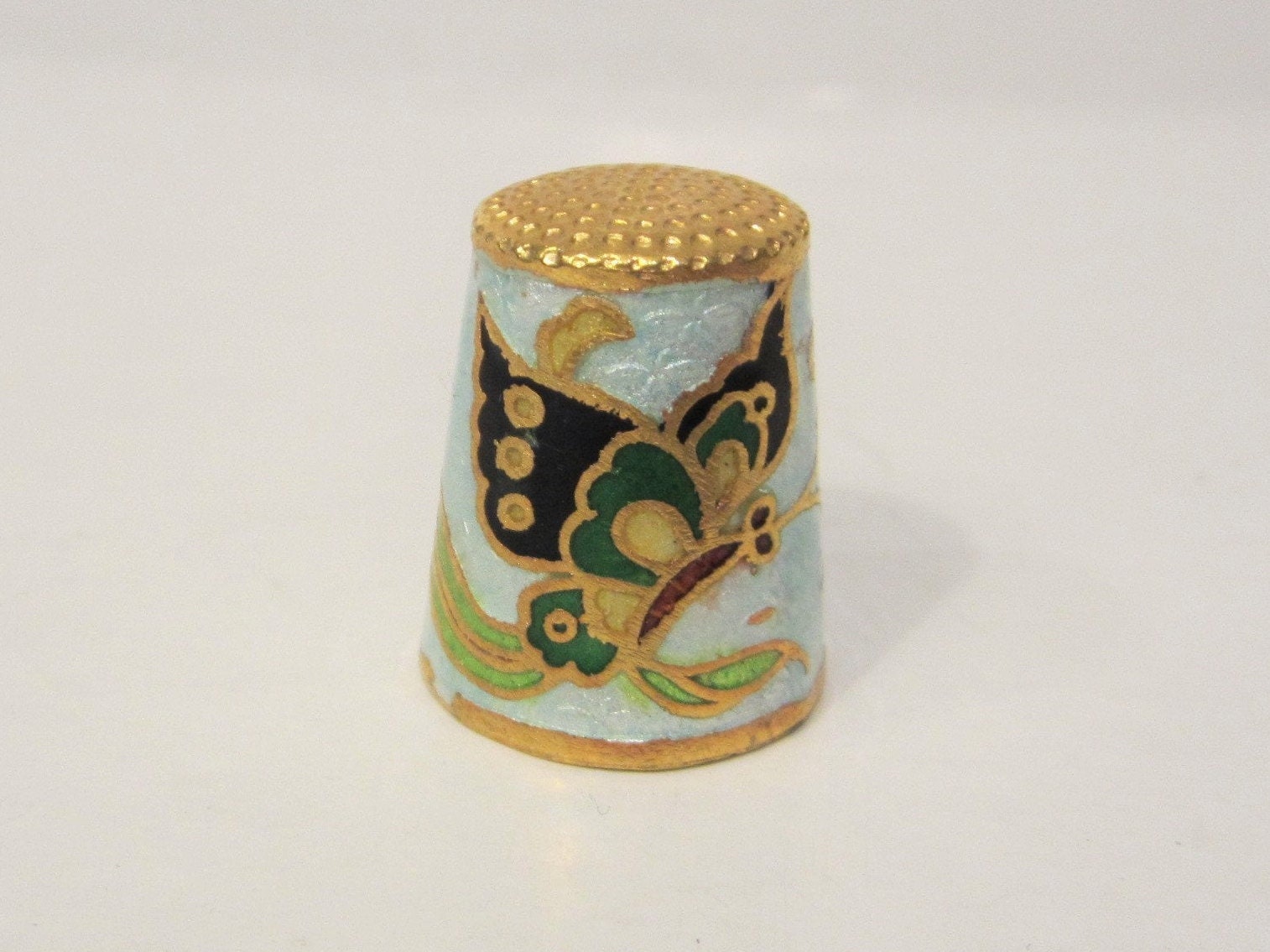 Set of 6 Vintage Chinese Cloisonne Thimbles Butterfly Handpainted
