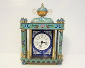 Vintage Chinese Champleve Cloisonne Mantel Clock Brass Enamel Collectible, Beautiful But Not Working
