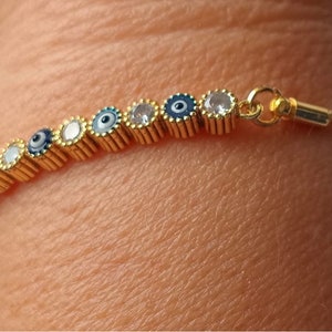 stainless steel crystal evil eye bracelet, good luck bracelet, evil eye charm, minimalist bracelet for woman