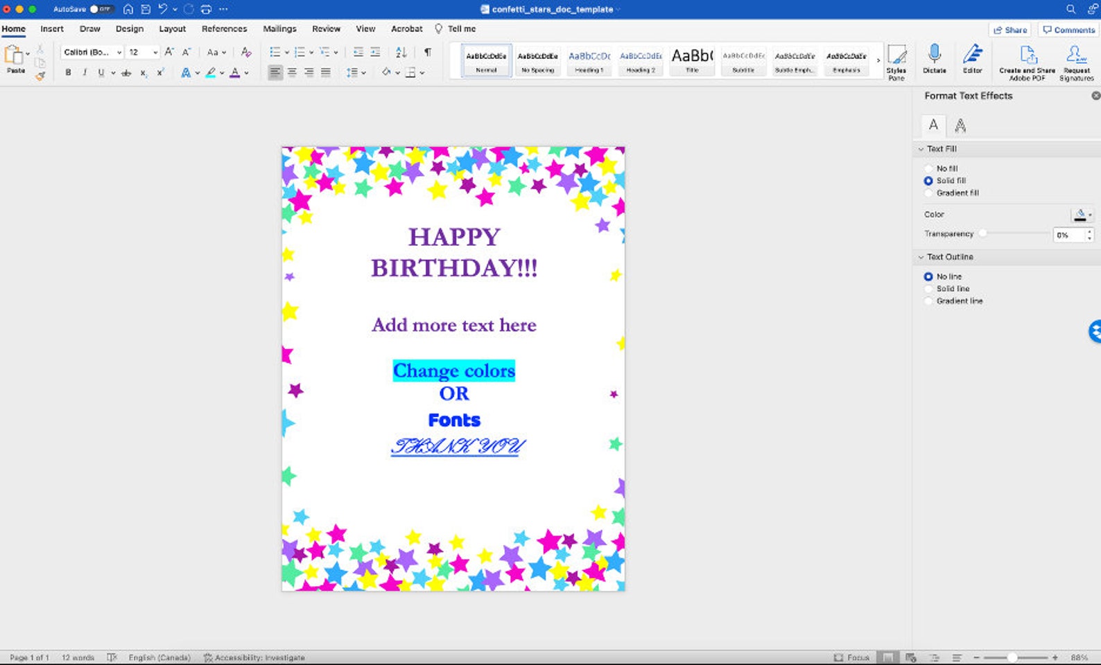 Printable EDITABLE in Microsoft Word, Star Confetti Borders, Teacher ...