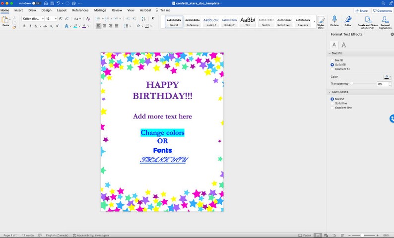 Printable EDITABLE in Microsoft Word Star Confetti Borders - Etsy