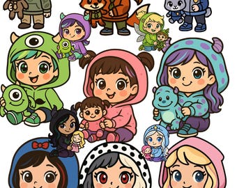 Magical Hoodie Girls Clipart – Cute Character-Inspired PNGs, Digital Download for Crafts, Stickers & Scrapbooking