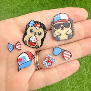 Ensemble d'embellissements patriotique de hérisson - pièces d'artisanat imprimées en 3D • Dos plats faits main à faire soi-même le 4 juillet • Un ensemble par article