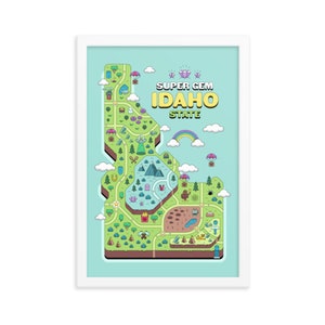 Super Gem Staat Idaho Video Game Map - Ingelijste print