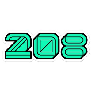 Puede incluir: Una pegatina con el número 2008 en una fuente geométrica en negrita. Los números están delineados en negro y rellenos con un color turquesa brillante.