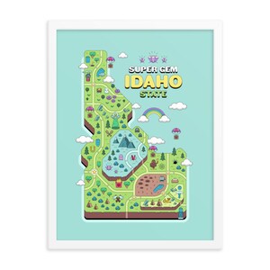 Super Gem State Idaho videogamekaart - Ingelijste poster