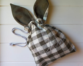 Handmade Linen Easter Bunny Bag Green