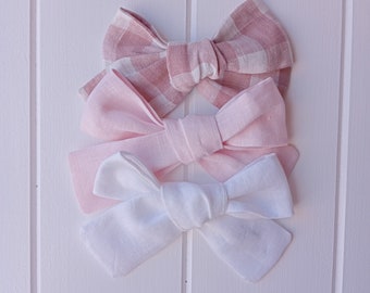 Handmade Linen Bow with Embroidered Initial / Monogram