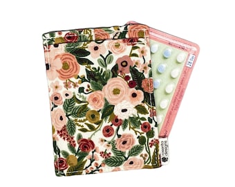 Birth Control Pill Sleeve, Birth Control Pill Case, Pill Sleeve, Pill Case, Wildwood Petite Garden in Rose