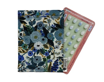 Birth Control Pill Sleeve, Birth Control Pill Case, Pill Sleeve, Pill Case, Petite Garden Blue