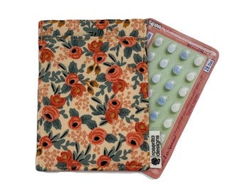 Birth Control Pill Sleeve, Birth Control Pill Case, Pill Sleeve, Pill Case, Les Fleurs Peach