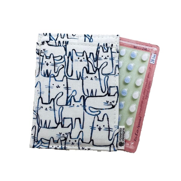 Birth Control Pill Sleeve, Birth Control Pill Case, Pill Sleeve, Pill Case, Blue Cats