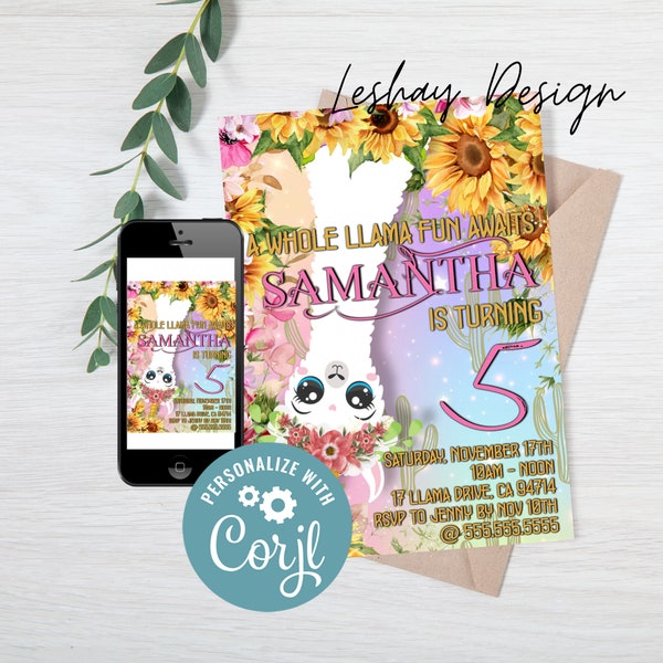 Llamacorn birthday invitation, Llama birthday invitation INSTANT DOWNLOAD Any Language, Any Age