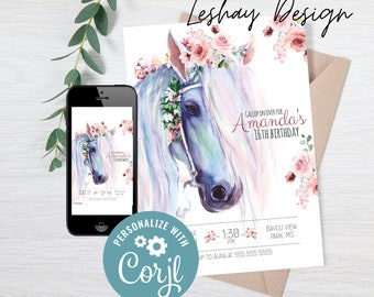 Horse Birthday Invitation Digital Download INSTANT DOWNLOAD, Any Age, Any Language