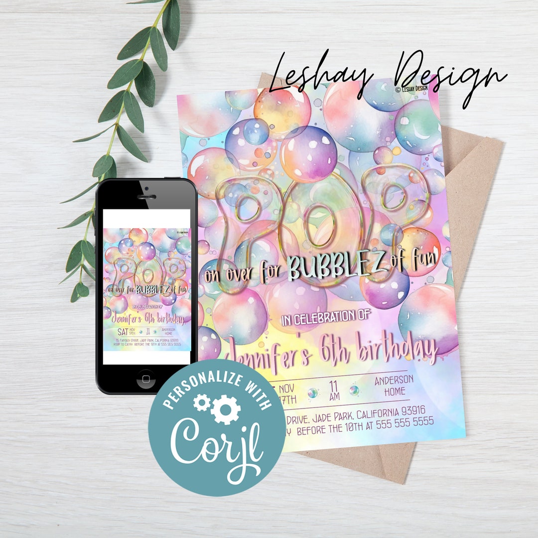 Bubble Birthday Party Invitation Template INSTANT DOWNLOAD Any Age, Any ...