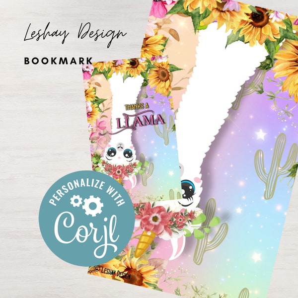 Editable Llamacorn Bookmark INSTANT DOWNLOAD Thank You Card