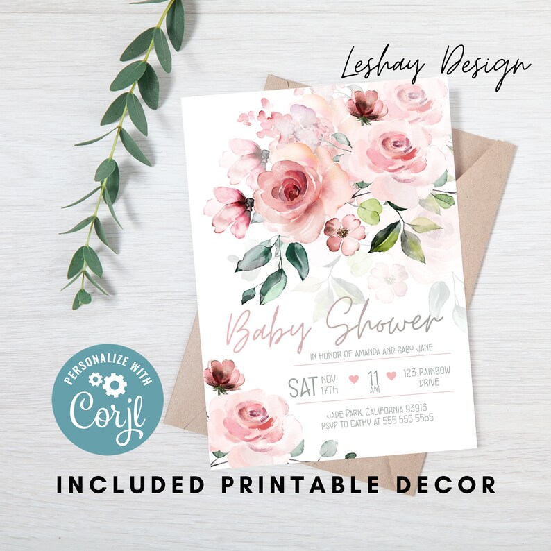 Flower Baby Shower Invitation INSTANT DOWNLOAD, Printable Baby Shower, Digital Baby Shower