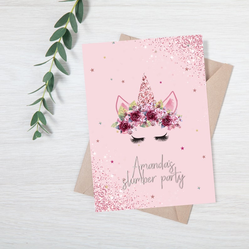 Rose gold Unicorn Slumber Birthday Invitation for Girls Online Editable Unicorn Invitation Unicorn Birthday Invitation INSTANT DOWNLOAD