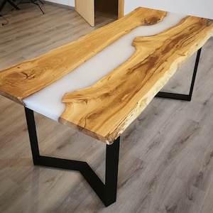 Oak epoxy resin table Rivertable with milky resin