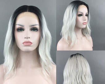 Luxurious LACE-FRONT Center Part High-Heat Synthetic Fiber Wavy Long Bob Wig 1B60