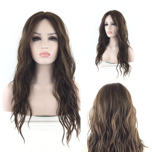 Luxurious LACE-FRONT Mono Lace-Top High-Heat Synthetic Fiber Natural Wavy Wig H6/27
